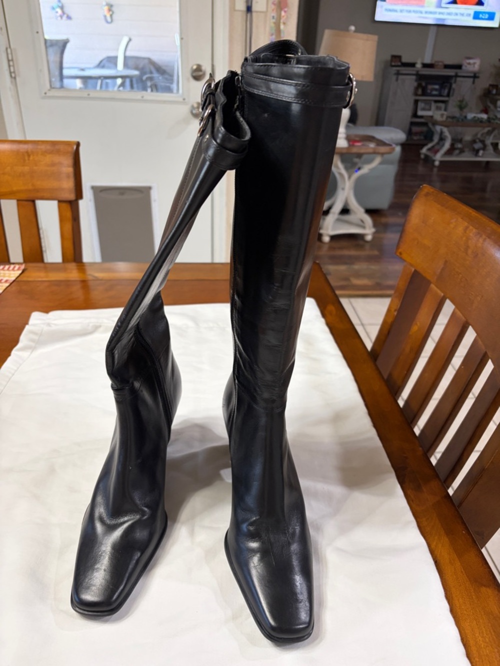 Michelle D Black Over-the-Knee Leather Boots with Square Toe